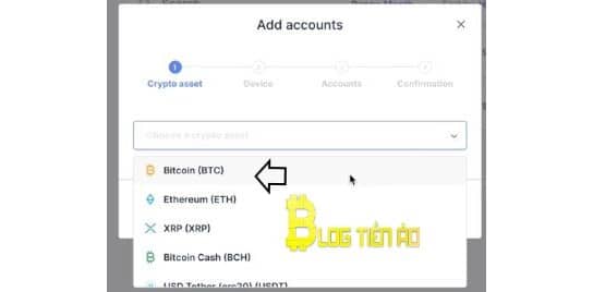 chọn bitcoin để tạo tài khoản ví