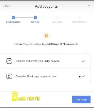 kết nối và chọn app bitcoin thành công