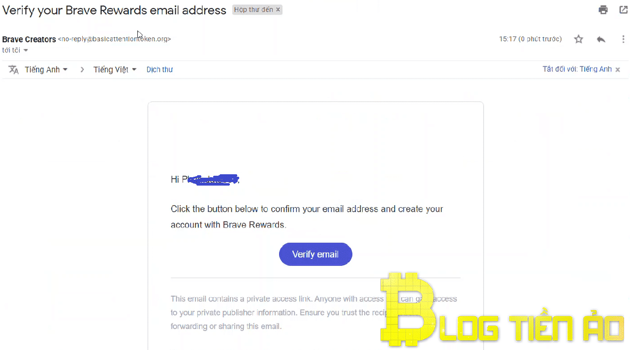 Kiểm tra email đăng ký tài khoản Brave rewards