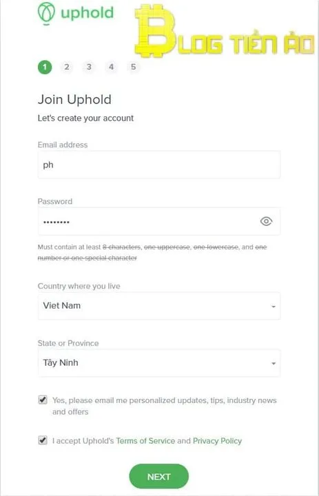 Tạo tài khoản uphold