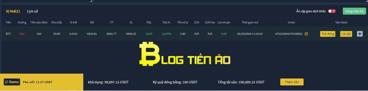 Đặt một lệnh demo để nhận 2 USDT