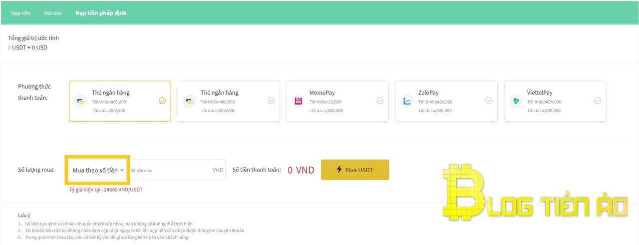 Nạp USDT bằng tiền pháp định