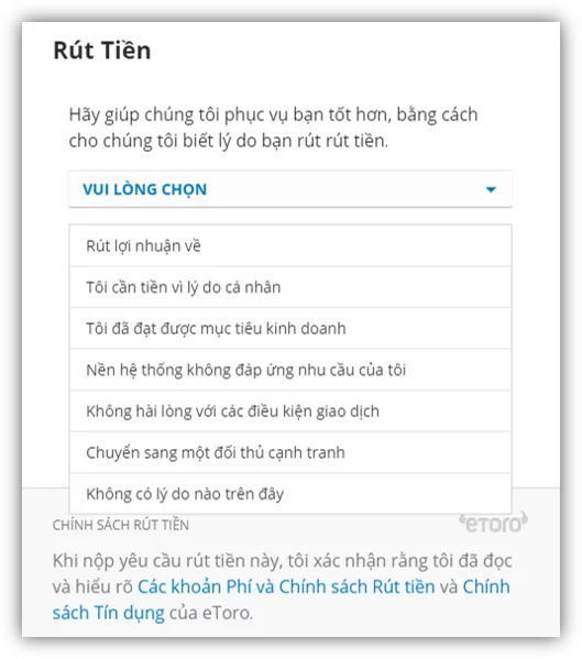 chọn nguyên nhân rút tiền