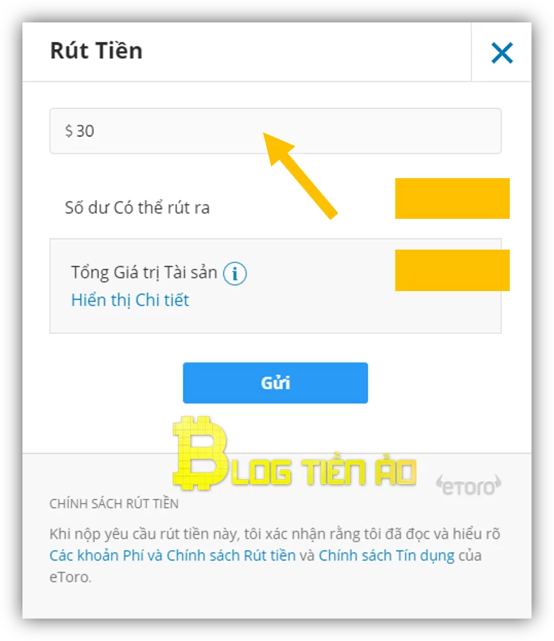 nhập số tiền muốn rút