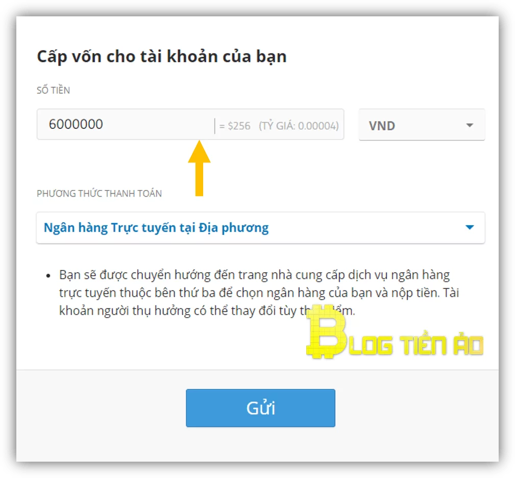 nhập số tiền và loại tiền tệ