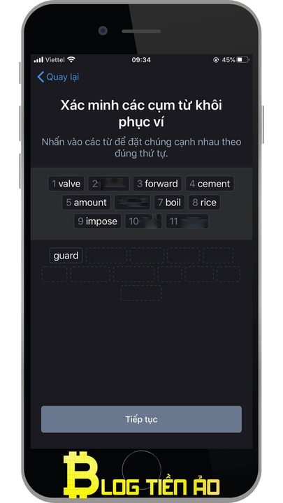 xác nhận cụm từ khôi phục ví trust wallet