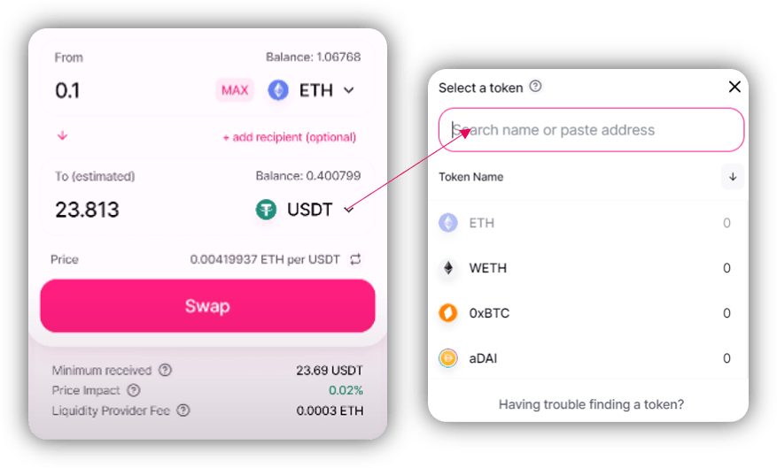 hoán đổi eth sang usdt