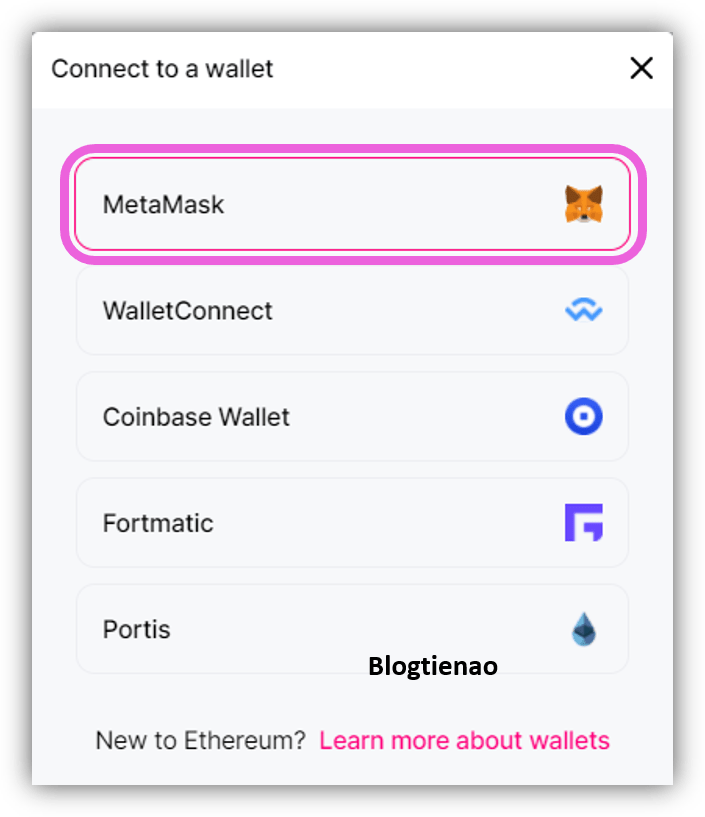 nhấn chọn metamask để kết nối với uniswap