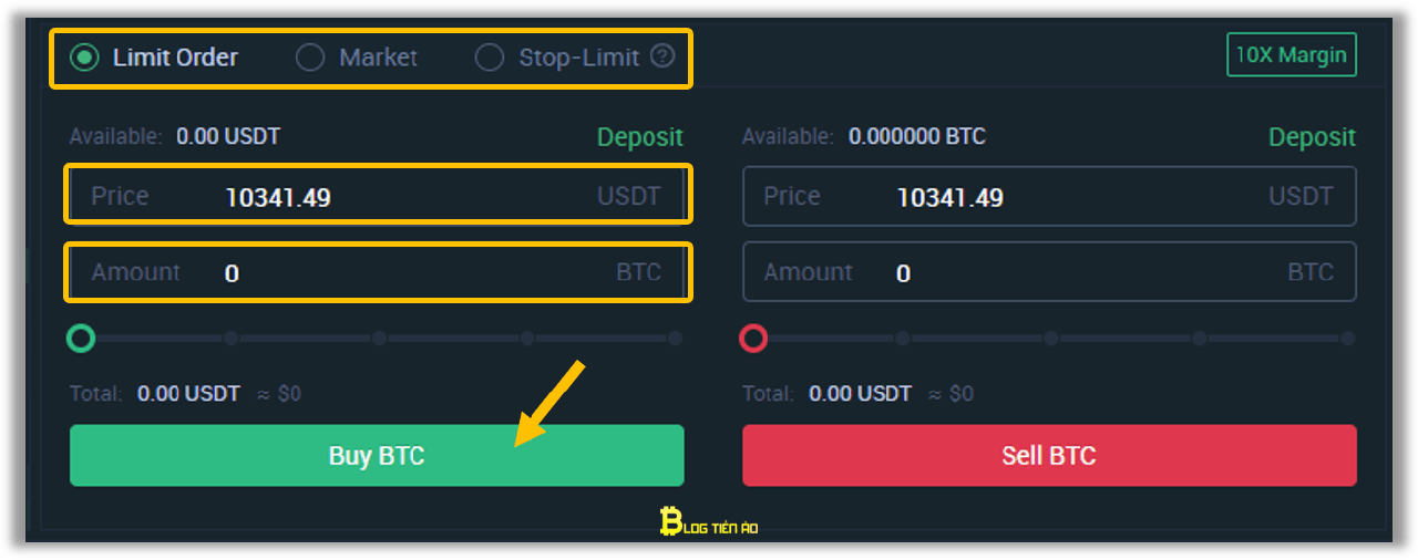 đặt lệnh buy sell trên MXC