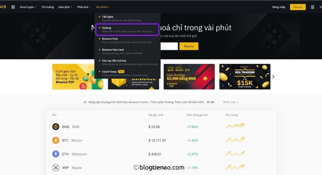 Tham gia Staking trên Website BInance