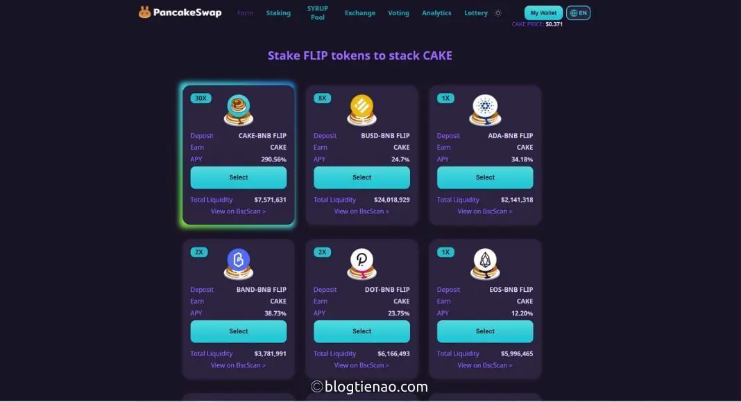 Liquidity Pools for farming cake token