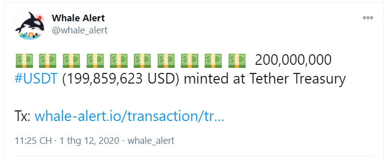 tether đúc thêm 200 triệu usdt