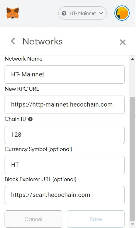 add huobi eco chain vào metamask