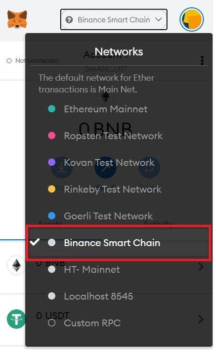 kết nối metamask vào bsc