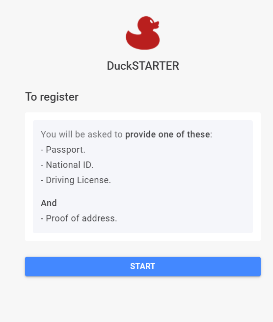 nhấn start để gửi tài liệu kyc duckstarter