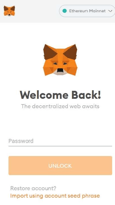 unlock metamask để kết nối duckstarter