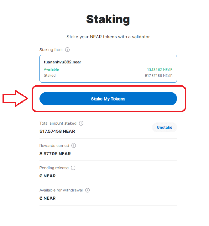 stake my token - huong dan stake near