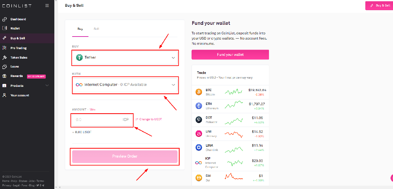 mua USDT bằng ICP stake mina