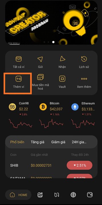 bảo mật ví coin98