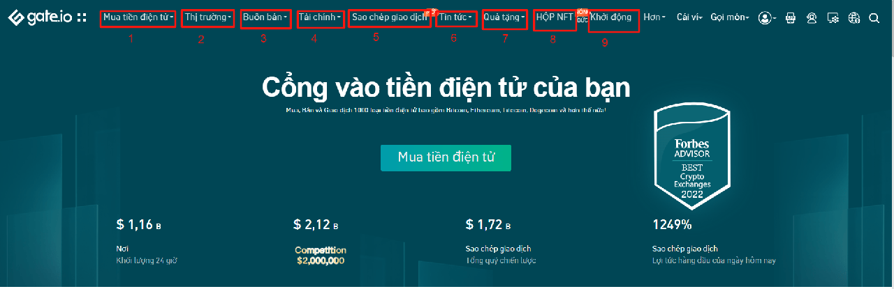 gate.io giao diện chính 01