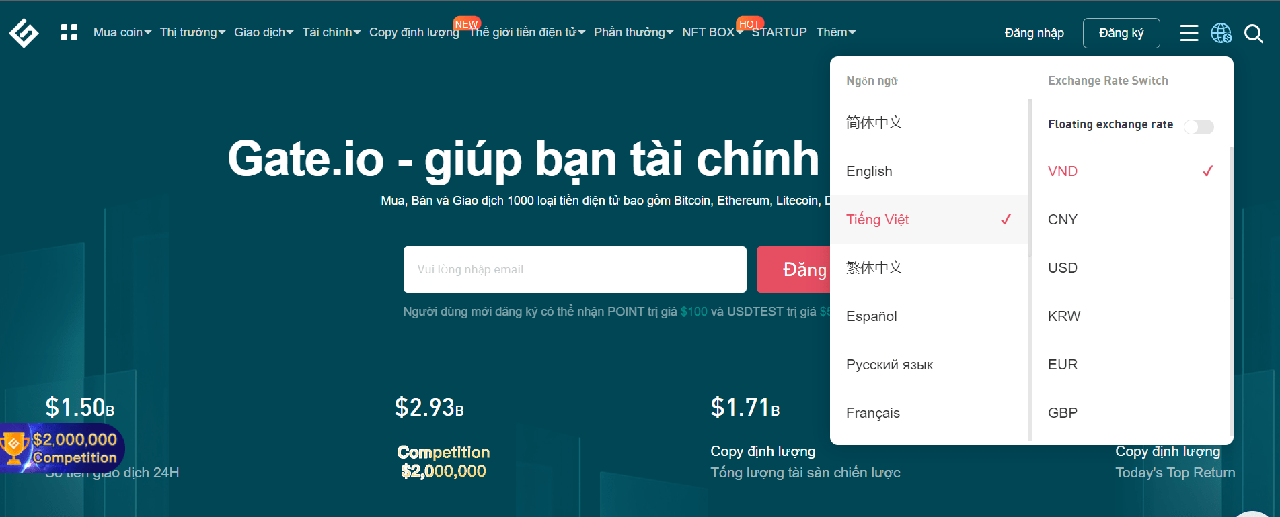 gate.io giao diện chính