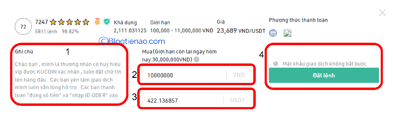 thanh toán b1 kucoin p2p