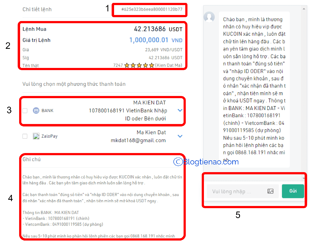 Tiến hành thanh toán mua usdt