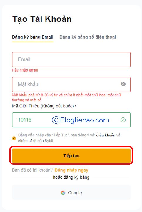 copy trade bybit điền mail mật khẩu