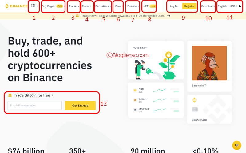 giao diện web binance