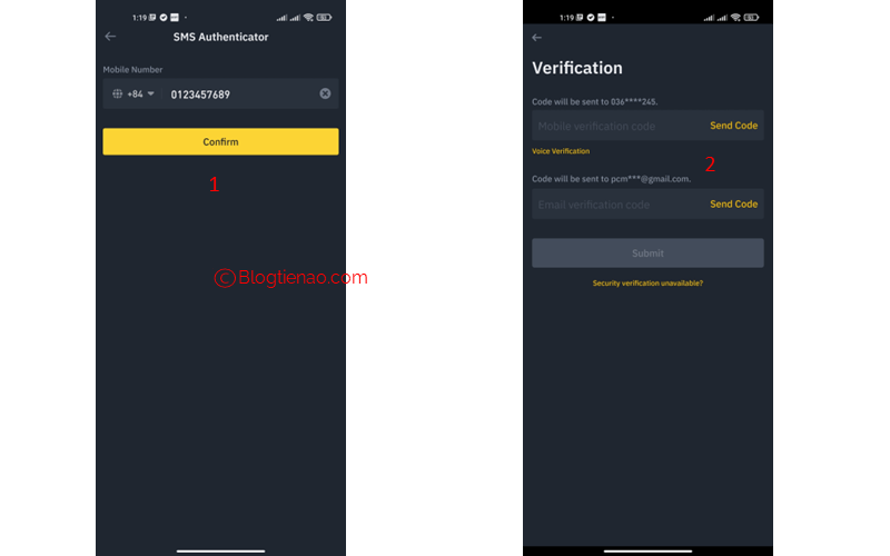 confirmar número de telefone binance