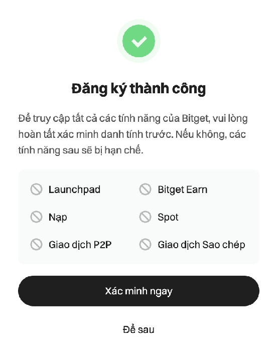 bitget đăng ký thành công