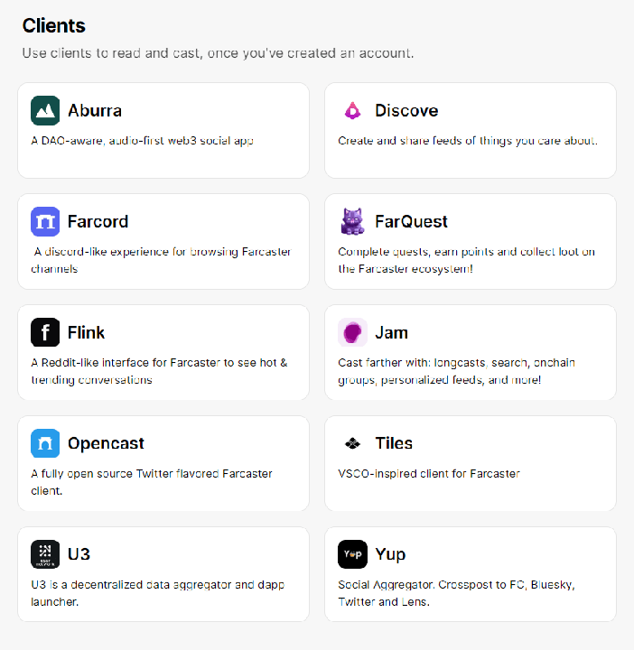 Các ứng dụng trong hệ sinh thái Farcaster