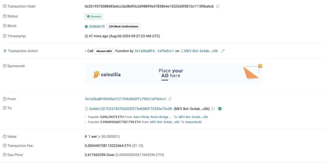 Khai thác Ronin Network. Nguồn: PeckShieldAlert