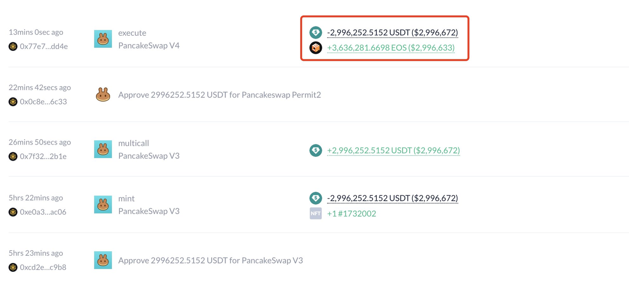 WLFI mua 3,64 triệu token EOS. Nguồn: Lookonchain