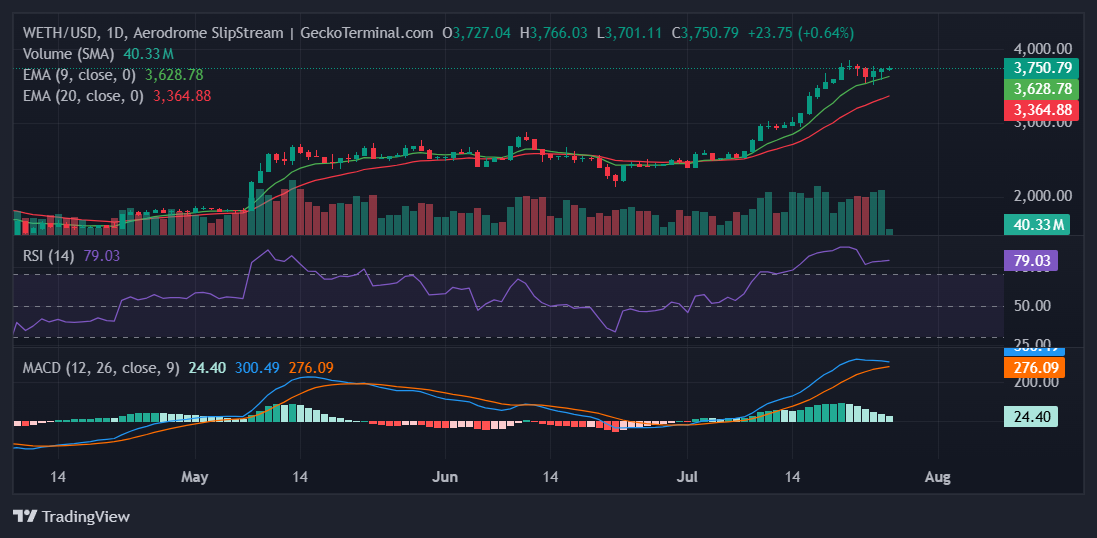 Biểu đồ hàng ngày cho WETH/USD (Nguồn: GeckoTerminal )