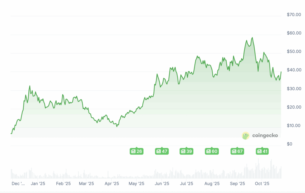 Giá của HYPE trong năm qua. Nguồn: CoinGecko