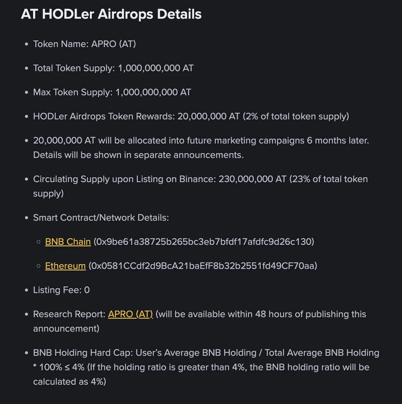 Binance thông báo dự án thứ 59 trên HODLer Airdrop – APRO (AT)
