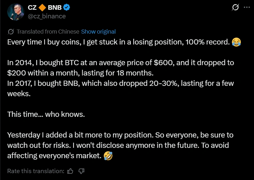Bài viết được dịch của CZ. Nguồn: @cz_binance qua X/Twitter